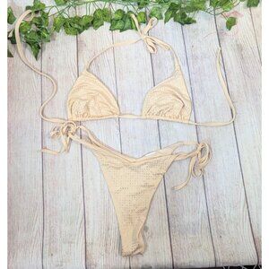 Tezenis Ladies Sequin Bikini Swimwear BEIGE NUDE Set Size Small